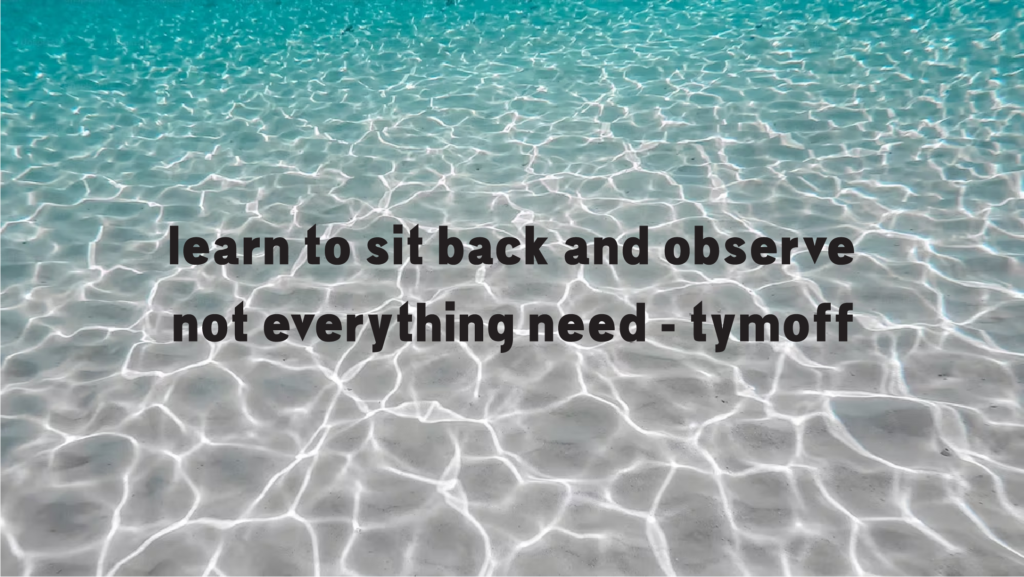 Learn to sit back and observe. not everything need - Tymoff